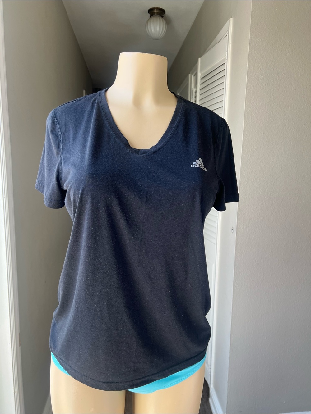 adidas Navy V-Neck Short Sleeve Athletic Tee